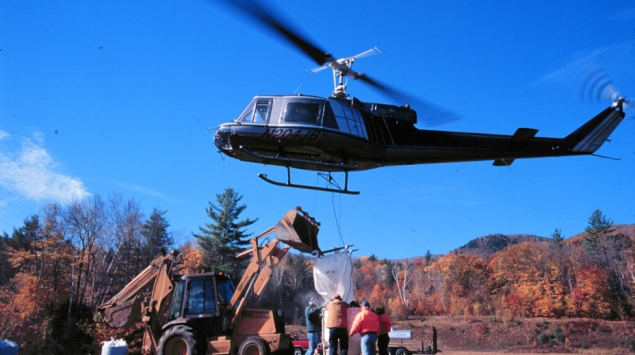 In 1999, pelletized calcium (powdered wollastonite with a lignin sulfonate binder) was applied to watershed 1 of Hubbard Brook LTER using helicopters in order to evaluate the role of calcium supply in regulating the structure and function of base-poor forest and aquatic ecosystems. HBR LTER.