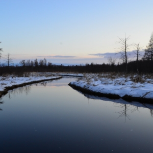 long view down a snowy river