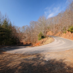 A hairpin turn on a mountainside road