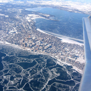 aerial view of lake Monoma and city