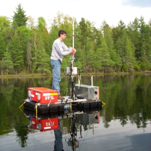 sampling from float in the middle of a calm lake
