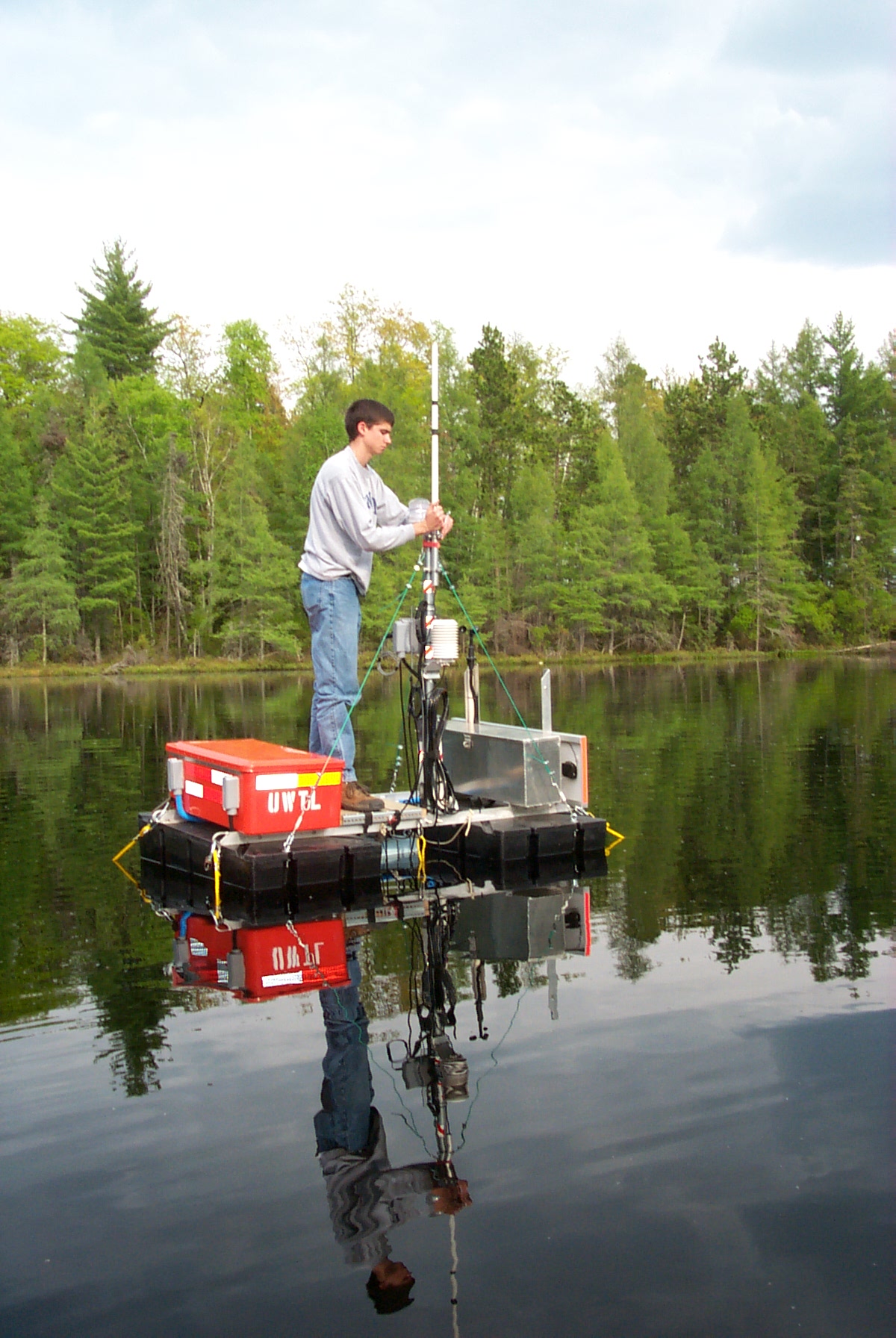 sampling from float in the middle of a calm lake