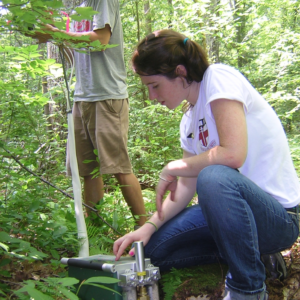 Fiona Jevin conducting research as an REU student at Harvard Forest in 2010.