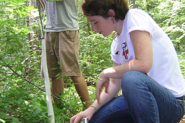 Fiona Jevin conducting research as an REU student at Harvard Forest in 2010.
