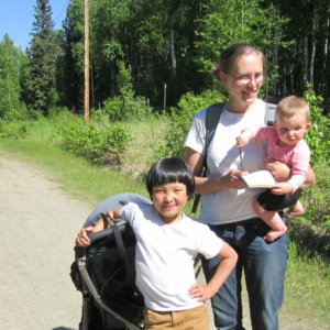 A family expedition. Dr. Katie Spellman, her daughter Izzy, and Dr. Christa Mulder’s son, Euan, during one of their weekly monitoring outings.
