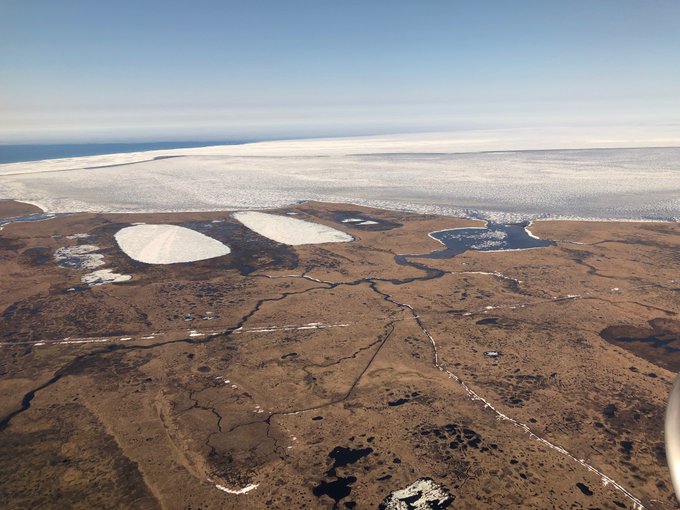 water-pocked landscape of coastal tundra