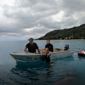 Dana out in the lagoon with another local fisher working on the CNH project (left) and SDSU collaborator Jean Wencélius (right).