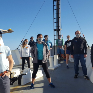 The NES team, masked and socially distanced, on a research cruise in 2020