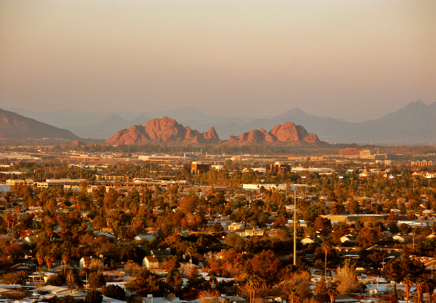 image of central Arizona Phoenix showing a natural space surrounded by city.