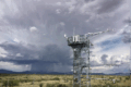 flux tower under a threatening sky at a dryland site