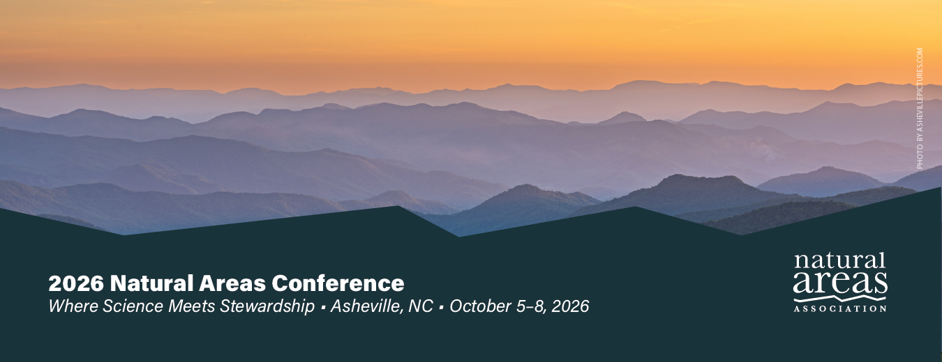 mountainous landscape in purples and oranges with the words "20256 Natural Areas Conference, October 5-8, Asheville, NC" superimposed.