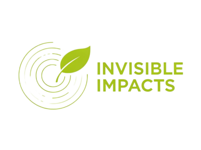 concentric circles with leaf pointing to the center. accompanying words: Invisible Imapcts