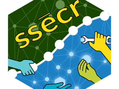 hexagonal logo with connected dots representing data and hands holding wrenches