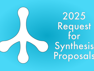 icon merging several paths, with text: 2025 request for synthesis proposals